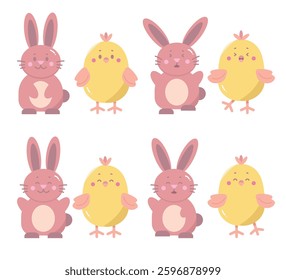 Easter bunny and Easter Chicken set for Design Elements with Pastel Color