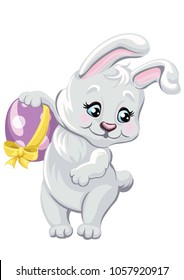 Easter bunny with chocolate egg. Vector illustration. Easter Bunny for a postcard.