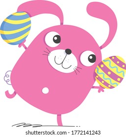 Easter bunny with chocolate Easter eggs.