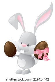 Easter bunny with chocolate eggs.