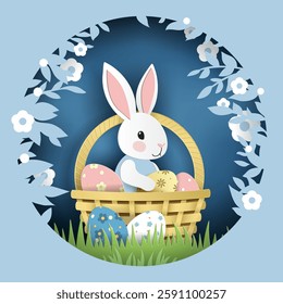 Easter bunny with chocolate Easter eggs bunny cartoon, cutout, cut art, vector illustration