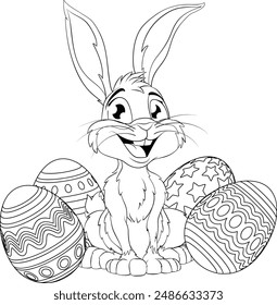 The Easter bunny and chocolate Easter eggs rabbit cartoon