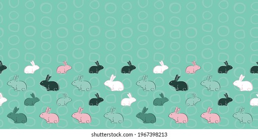 Patrón sin inconvenientes en el borde del marco del círculo del conejo de Pascua. Ilustración vectorial. Ideal para Pascua, cumpleaños, fiesta, envoltura de regalo, papel pintado, textil y libro de recortes 