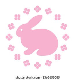 Easter bunny. Circle of pink flowers.