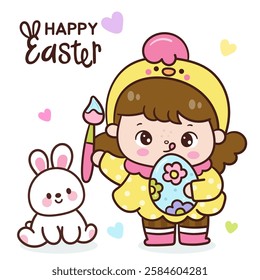 Easter bunny clipart and Cute girl in chick costume with rabbit character. Kawaii animals Egg hunting (whimsical characters). Pet farm Spring activities holiday. Make a wish for baby t shirt fairy.