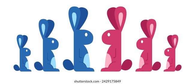 Easter bunny clipart. Simple and modern red and blue rabbit for Easter greeting card