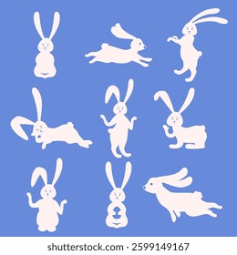 Easter bunny collection icon. Silhouette cartoon rabbit