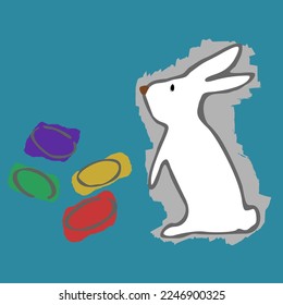 Easter bunny with color easter eggs.