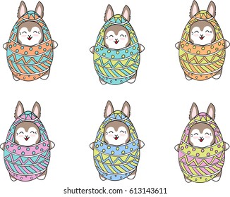easter bunny in color eggs set