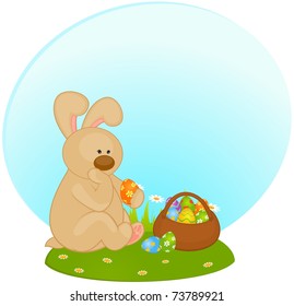 Easter Bunny with colored egg. Easter card