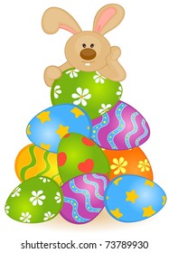 Easter Bunny with colored egg. Easter card