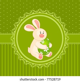 Easter Bunny with colored egg. Easter card