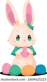 Easter bunny with colored eggs