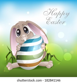 Easter Bunny With Colorful Egg. Vector Illustration. Eps 10.