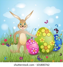  Easter bunny with colorful eggs