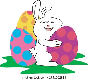 easter bunny with colorful easter eggs cartoon vector