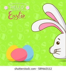 Easter bunny with colorful eggs. Easter Rabbit with green pattern