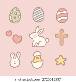 Conejo de Pascua y huevos coloridos ilustración de estilo de lápiz suave