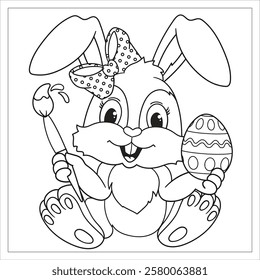 Easter bunny coloring page. Coloring page for kids Easter holiday, and Easter eggs.