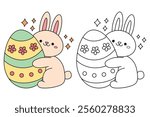 Easter bunny coloring pages easter worksheets printable for kids activity, Kindergarten and preschool. Trace and color Easter bunny worksheets. Bunny with Easter egg clipart vector.