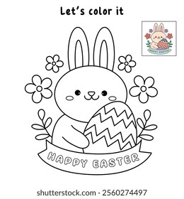 Easter bunny coloring pages easter worksheets printable for kids activity, Kindergarten and preschool. Trace and color Easter bunny worksheets. Bunny with Easter egg clipart vector.