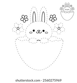 Easter bunny coloring pages easter worksheets printable for kids activity, Kindergarten and preschool. Trace and color Easter bunny worksheets. Bunny with Easter egg clipart vector.