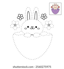 Easter bunny coloring pages easter worksheets printable for kids activity, Kindergarten and preschool. Trace and color Easter bunny worksheets. Bunny with Easter egg clipart vector.
