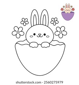 Easter bunny coloring pages easter worksheets printable for kids activity, Kindergarten and preschool. Trace and color Easter bunny worksheets. Bunny with Easter egg clipart vector.