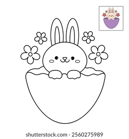 Easter bunny coloring pages easter worksheets printable for kids activity, Kindergarten and preschool. Trace and color Easter bunny worksheets. Bunny with Easter egg clipart vector.