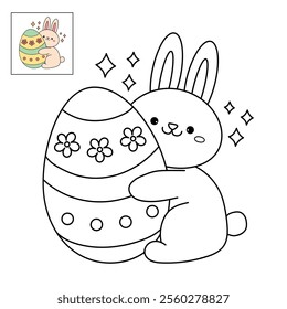 Easter bunny coloring pages easter worksheets printable for kids activity, Kindergarten and preschool. Trace and color Easter bunny worksheets. Bunny with Easter egg clipart vector.