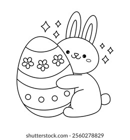 Easter bunny coloring pages easter worksheets printable for kids activity, Kindergarten and preschool. Trace and color Easter bunny worksheets. Bunny with Easter egg clipart vector.