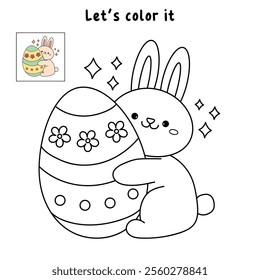 Easter bunny coloring pages easter worksheets printable for kids activity, Kindergarten and preschool. Trace and color Easter bunny worksheets. Bunny with Easter egg clipart vector.