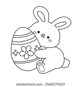 Easter bunny coloring pages easter worksheets printable for kids activity, Kindergarten and preschool. Trace and color Easter bunny worksheets. Bunny with Easter egg clipart vector.