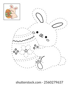 Easter bunny coloring pages easter worksheets printable for kids activity, Kindergarten and preschool. Trace and color Easter bunny worksheets. Bunny with Easter egg clipart vector.