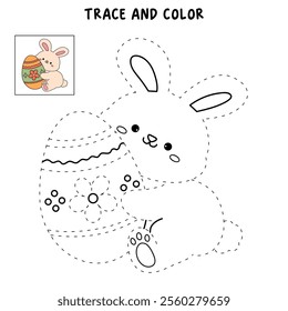 Easter bunny coloring pages easter worksheets printable for kids activity, Kindergarten and preschool. Trace and color Easter bunny worksheets. Bunny with Easter egg clipart vector.