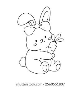 Easter bunny coloring pages easter worksheets printable for kids activity, Kindergarten and preschool. Trace and color Easter bunny worksheets. Bunny with carrot clipart vector.