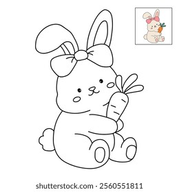 Easter bunny coloring pages easter worksheets printable for kids activity, Kindergarten and preschool. Trace and color Easter bunny worksheets. Bunny with carrot clipart vector.