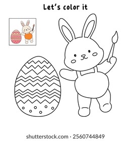 Easter bunny coloring pages easter worksheets printable for kids activity, Kindergarten and preschool. Trace and color Easter bunny worksheets. Bunny with Easter egg clipart vector.