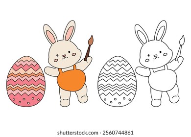 Easter bunny coloring pages easter worksheets printable for kids activity, Kindergarten and preschool. Trace and color Easter bunny worksheets. Bunny with Easter egg clipart vector.