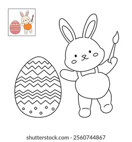 Easter bunny coloring pages easter worksheets printable for kids activity, Kindergarten and preschool. Trace and color Easter bunny worksheets. Bunny with Easter egg clipart vector.