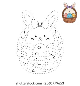 Easter bunny coloring pages easter worksheets printable for kids activity, Kindergarten and preschool. Trace and color Easter bunny worksheets. Bunny with Easter egg clipart vector.