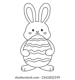 Easter bunny coloring pages easter worksheets printable for kids activity, Kindergarten and preschool. Trace and color Easter bunny worksheets. Bunny with Easter egg clipart vector.