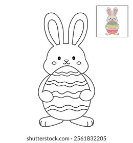 Easter bunny coloring pages easter worksheets printable for kids activity, Kindergarten and preschool. Trace and color Easter bunny worksheets. Bunny with Easter egg clipart vector.