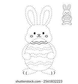 Easter bunny coloring pages easter worksheets printable for kids activity, Kindergarten and preschool. Trace and color Easter bunny worksheets. Bunny with Easter egg clipart vector.