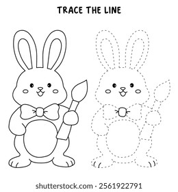 Easter bunny coloring pages easter worksheets printable for kids activity, Kindergarten and preschool. Trace and color Easter bunny worksheets. Bunny Easter painting egg clipart vector.