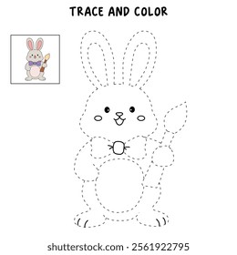 Easter bunny coloring pages easter worksheets printable for kids activity, Kindergarten and preschool. Trace and color Easter bunny worksheets. Bunny Easter painting egg clipart vector.