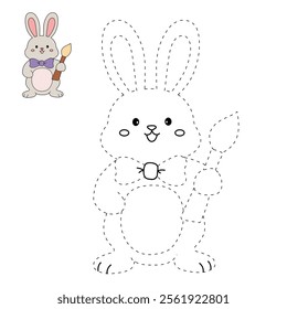 Easter bunny coloring pages easter worksheets printable for kids activity, Kindergarten and preschool. Trace and color Easter bunny worksheets. Bunny Easter painting egg clipart vector.