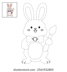 Easter bunny coloring pages easter worksheets printable for kids activity, Kindergarten and preschool. Trace and color Easter bunny worksheets. Bunny Easter painting egg clipart vector.