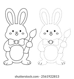 Easter bunny coloring pages easter worksheets printable for kids activity, Kindergarten and preschool. Trace and color Easter bunny worksheets. Bunny Easter painting egg clipart vector.