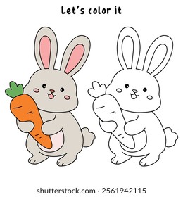 Easter bunny coloring pages easter worksheets printable for kids activity, Kindergarten and preschool. Trace and color Easter bunny worksheets. Bunny Easter with carrot clipart vector.